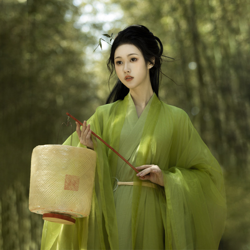 【暮云清裳】 风清夏 原创汉服女夏青色绿色飘逸魏晋风直裾大袖衫
