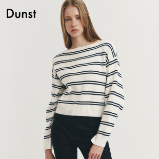 Dunst2024春季新品中性海军风条纹毛衣百搭一字领上衣UDSW4A112