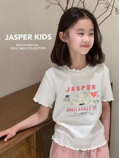 Jasper韩国波拉童装2024夏季新款韩版儿童纯棉圆领休闲舒适T恤