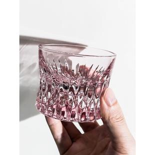 高级感粉色威士忌酒杯冰球洋酒杯高端古典水晶高颜值玻璃杯子小号