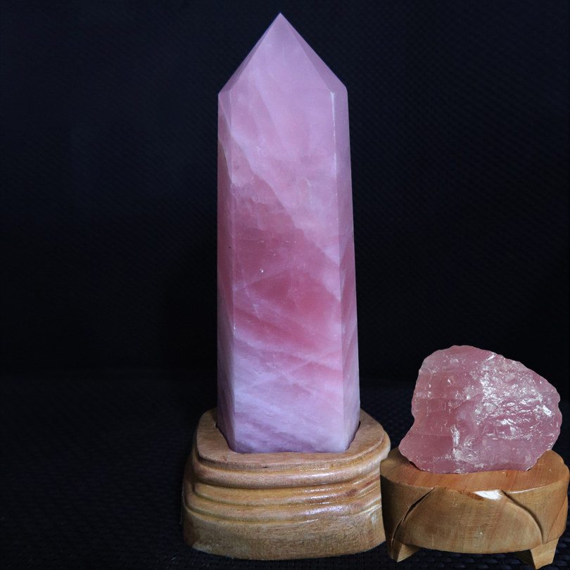 晶魁天然马达加斯加粉晶柱粉色水晶六棱柱办公室流行饰品摆件