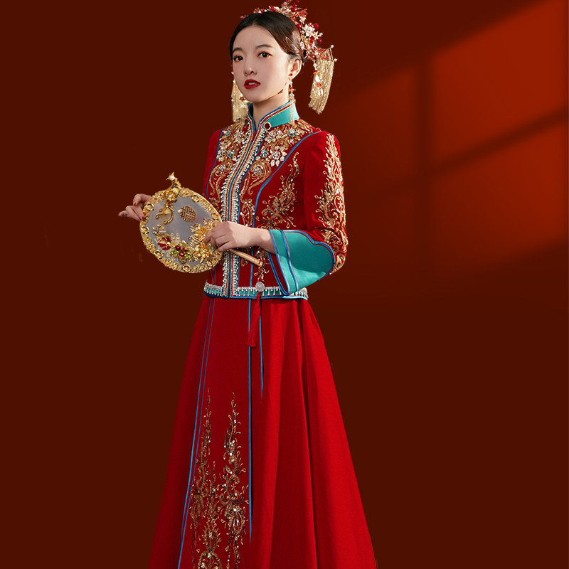 淑院旗舰店的优惠券大全—丝绒秀禾服2021新款结婚礼服中式新娘装出阁