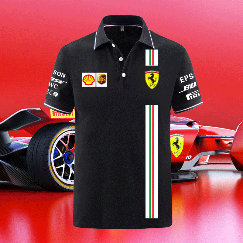 特价f男士短袖polo衫_新款f1赛车服短袖t恤翻领polo衫法拉利衣服车队