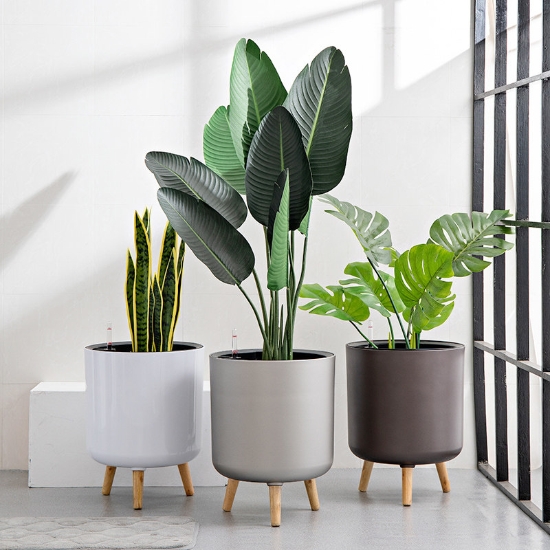 客厅高脚花盆轻奢风自吸水懒人落地大号现代ins简约创意带脚花盆