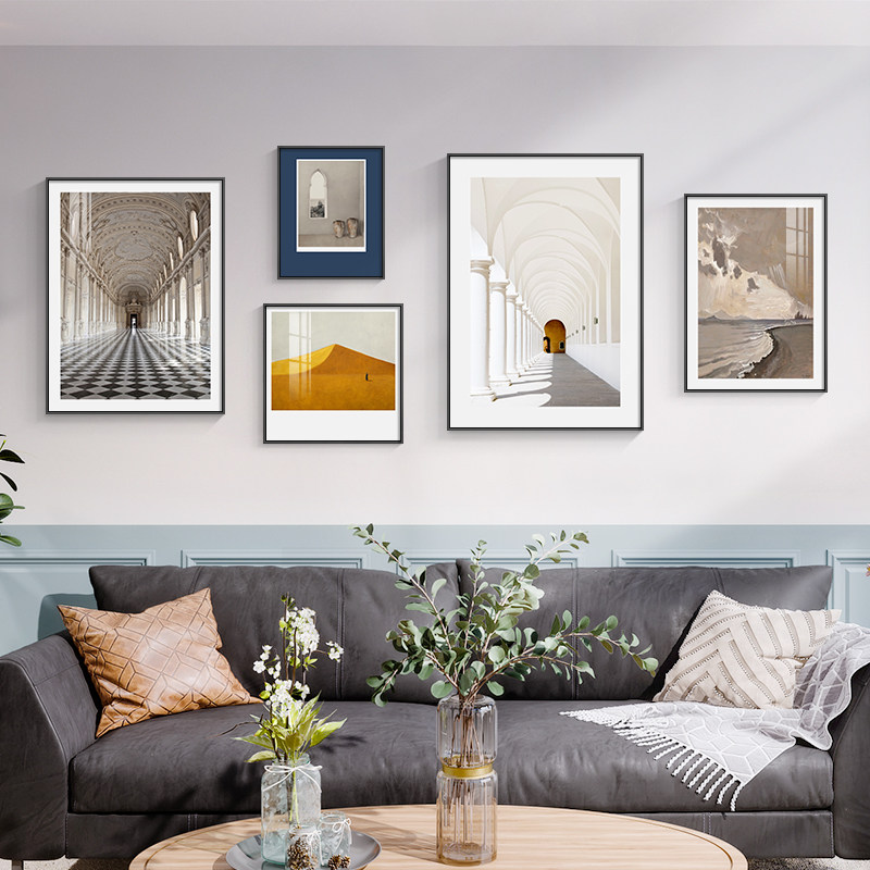 现代简约客厅装饰画空间延伸沙发背景墙挂画北欧抽象艺术组合壁画