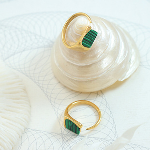 新泰式古法独特绿松石条纹设计感开口可调节钛钢戒指 饰品女