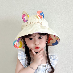 儿童遮阳帽夏季薄款女童帽子大檐防紫外线宝宝双面空顶帽潮防晒帽