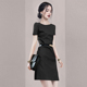 高级感通勤气质黑色连衣裙2024夏季新款女装小个子系带收腰A字裙