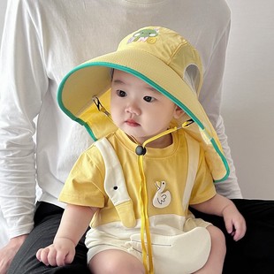 婴儿防晒帽子夏季薄款恐龙大檐护颈太阳帽小童男女宝宝户外遮阳帽