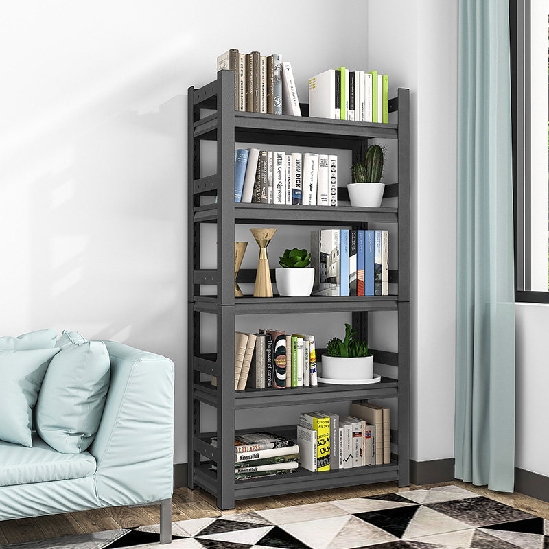 黑色铁艺书架落地网红简易置物架家用儿童绘本架收纳一体飘窗书柜