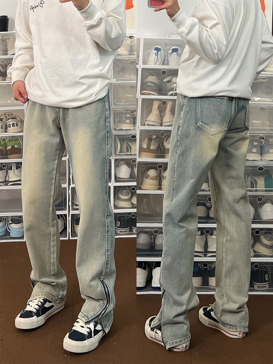 布老哥Blog秋冬新款美式高街直筒长裤小众设计感裤脚拉链长裤K556