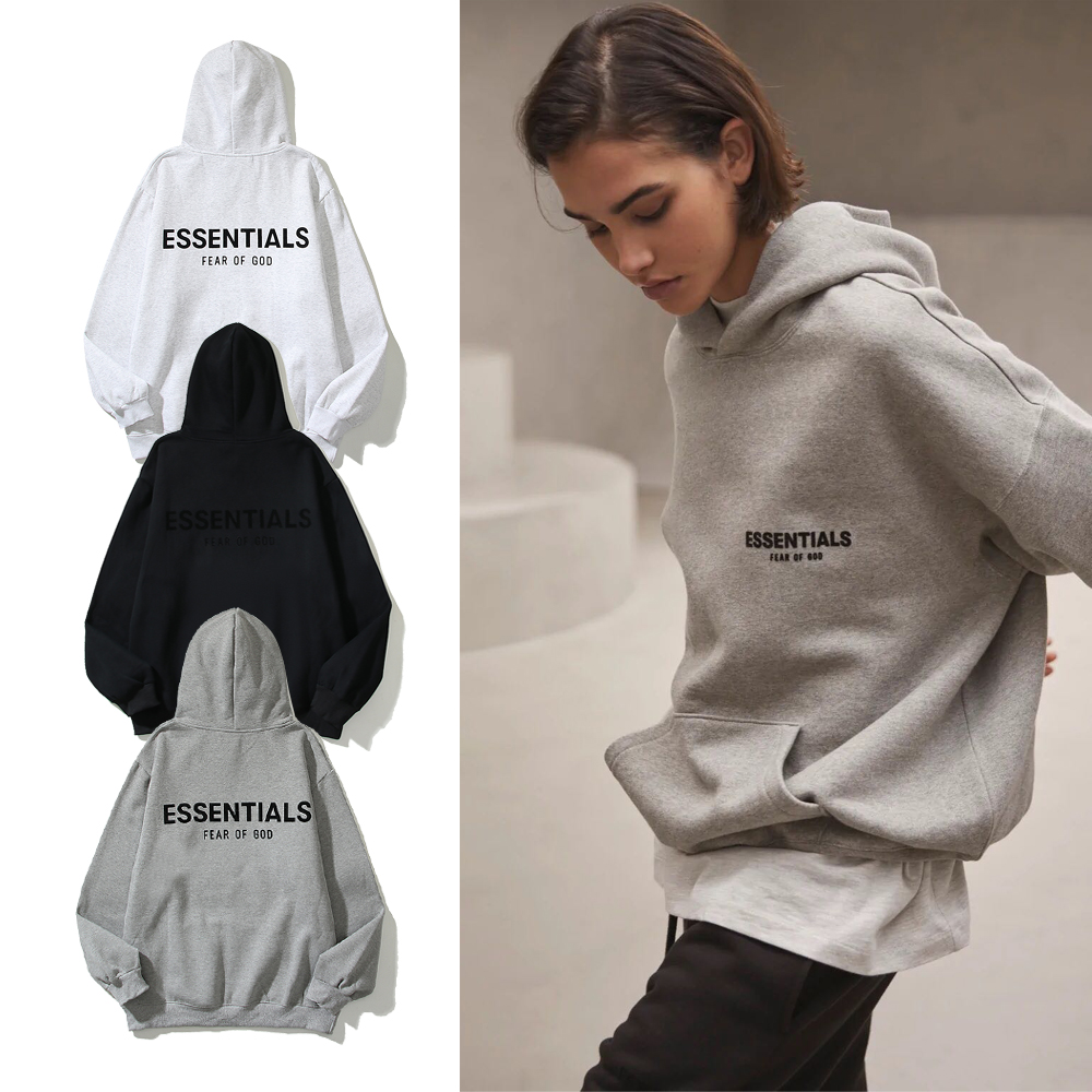 essentials植绒字母连帽卫衣男宽松秋冬美式高街fog加绒帽衫情侣