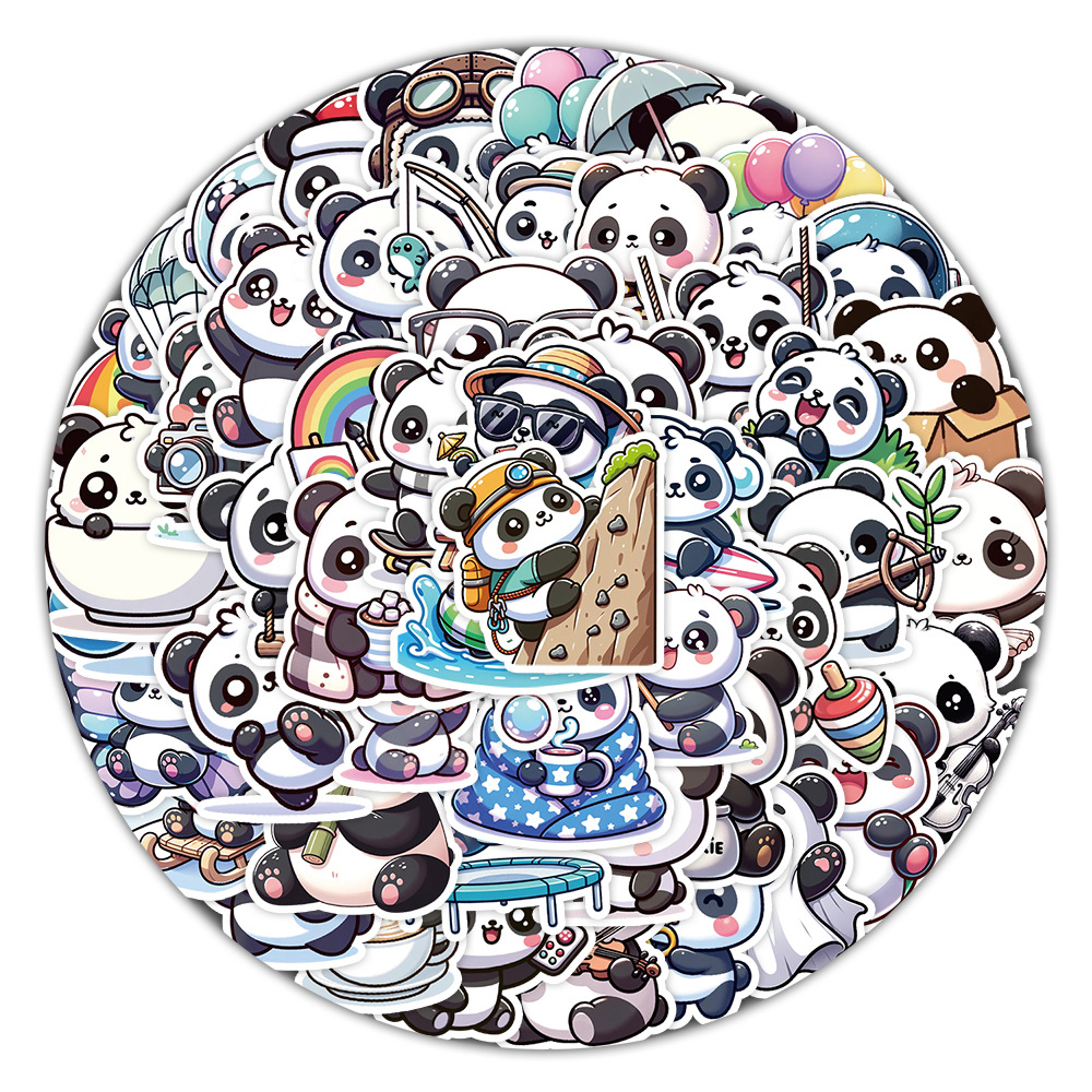 50张卡通可爱熊猫涂鸦手机电脑装饰防水创意儿童手账水杯吉他贴纸