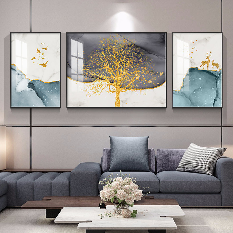 现代简约客厅装饰画三联北欧风沙发背景墙壁画办公室餐厅轻奢挂画