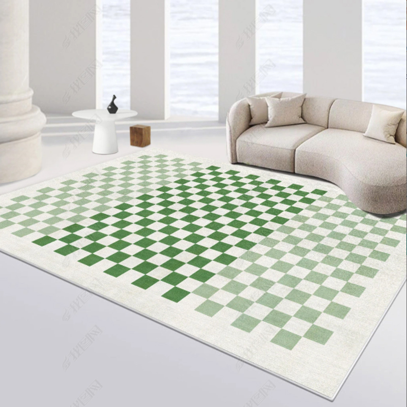 ins罗马复古棋盘地毯中古客厅沙发毯现代简约格子茶几卧室床边毯