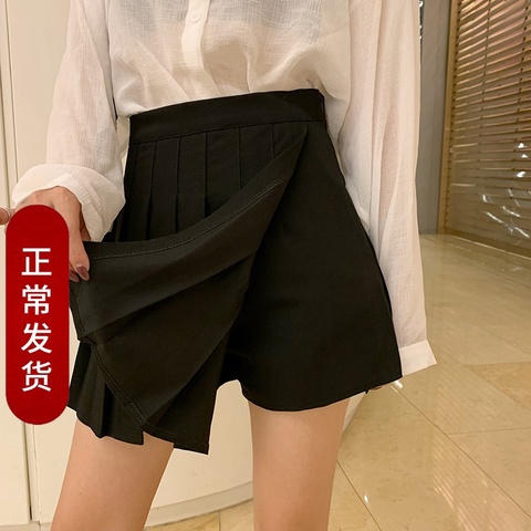 春夏新款半身裙女设计高腰显瘦感减龄短裤不规则学院风甜美百褶裙