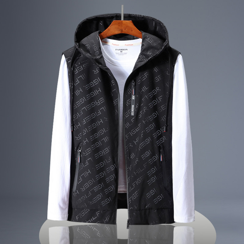 加大码连帽无袖外套男春秋马甲加肥加大特大码300斤胖子坎肩背心