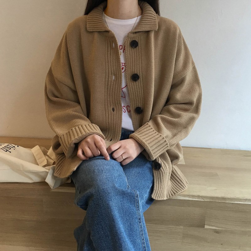 驼色针织开衫毛衣女外套宽松2022秋冬新款温柔慵懒风上衣外搭叠穿