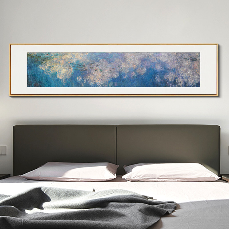 申邦旗舰店的优惠券大全—莫奈 长条横版卧室挂画北欧现代简约油画