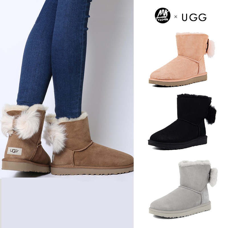 ugg女鞋秋冬款休闲舒适套脚雪地靴女羊皮蝴蝶结迷你短靴1094967