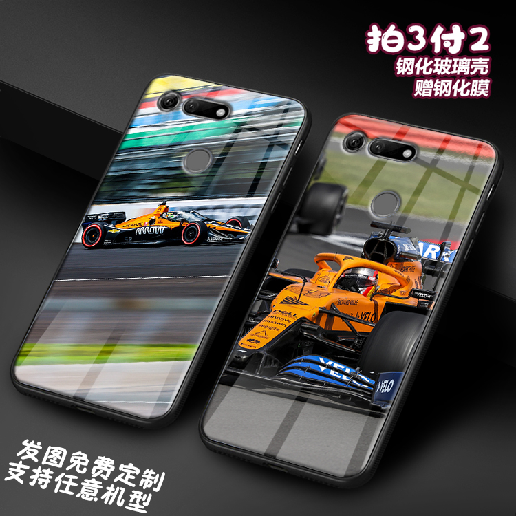 迈凯伦车队F1适用荣耀V30 20pro note10 9i玻璃play手机壳 定制潮