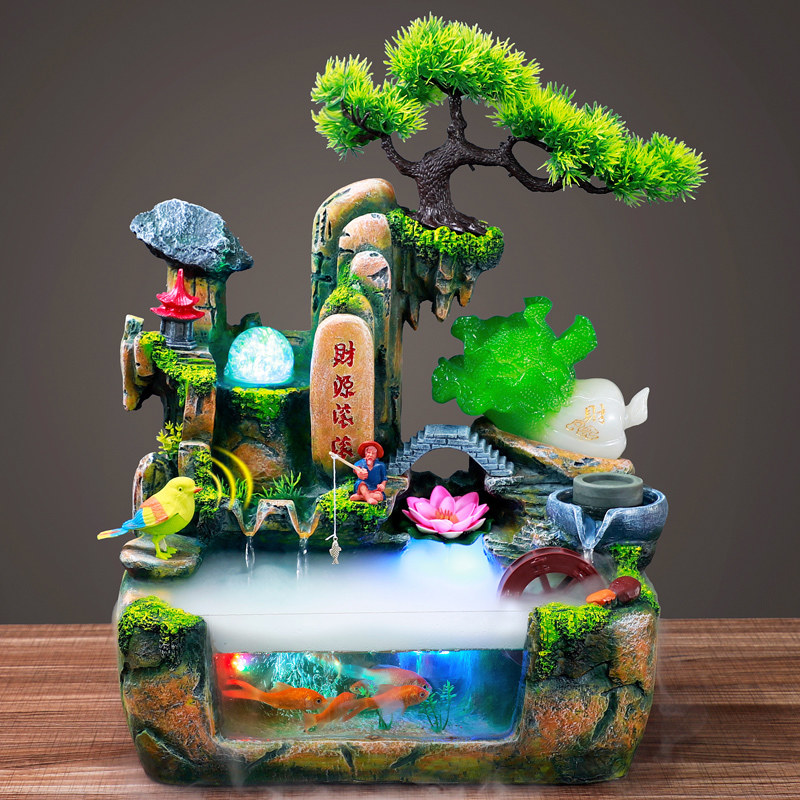 假山流水喷泉风水轮鱼缸客厅小型循环水生财水景招财瀑布山水摆件
