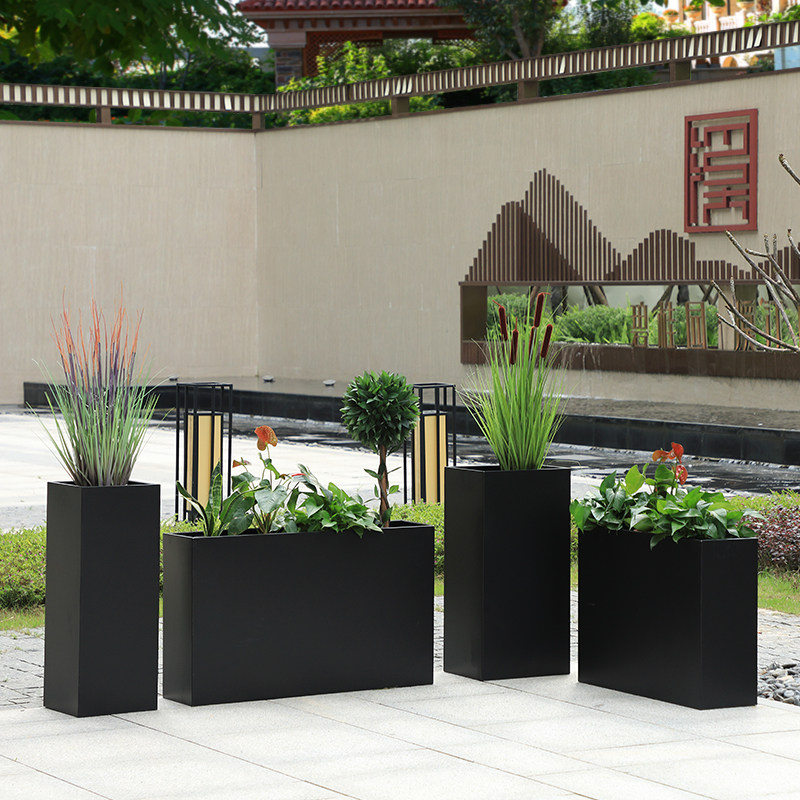 户外铁艺花箱组合庭院咖啡厅不锈钢花槽花架商业街阳台种植箱花坛