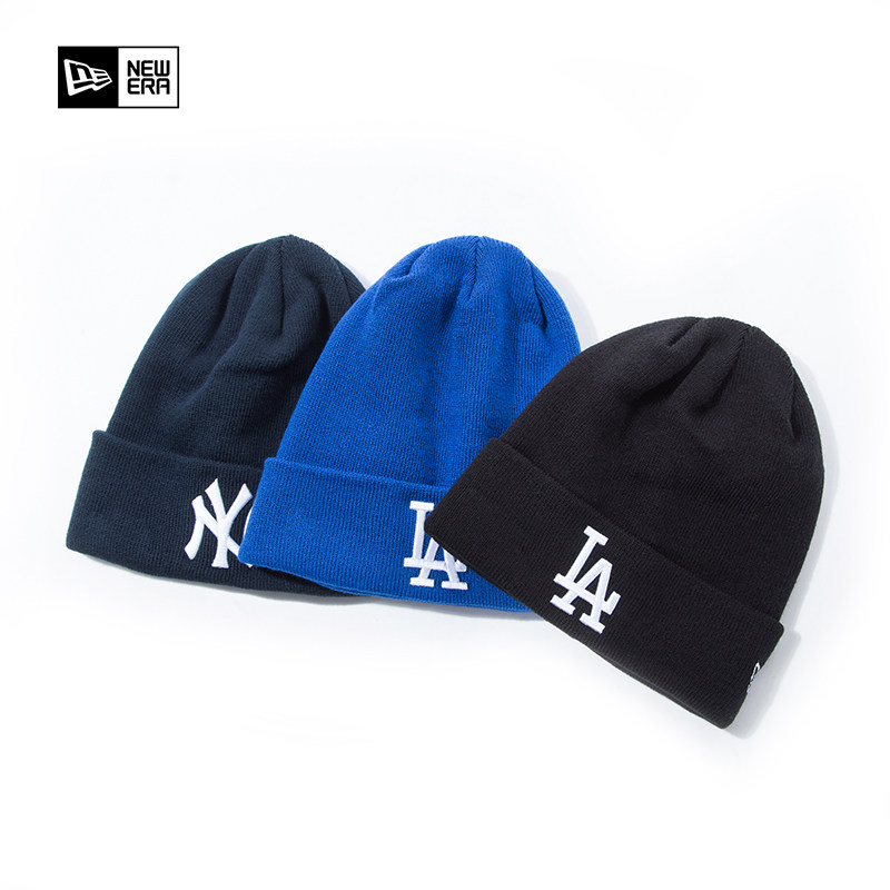 newera纽亦华帽子男冬季毛线帽mlb冷帽保暖ny la针织帽女克莱茵蓝