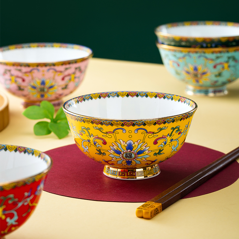 福临门珐琅彩瓷碗中式碗碟家用景德镇餐具骨瓷碗吃饭碗高档礼品碗
