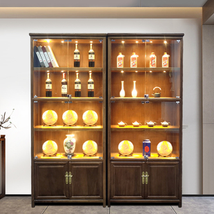 博古架茶叶展示柜榆木玻璃带灯展柜新中式古玩珠宝收藏柜