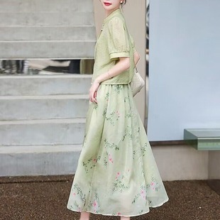 夏季女装茶系穿搭配一整套国风新中式今年流行漂亮连衣裙子两件套