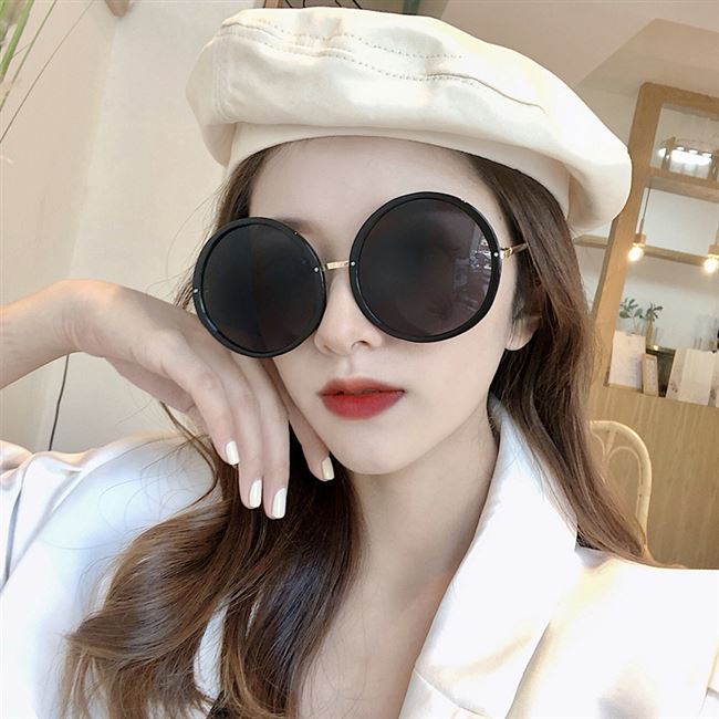 大框圆形墨镜女超大圆脸图片
