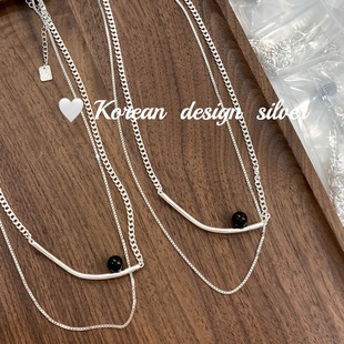韩国设计师CherryKoko 年新款秋冬毛衣链 S纯银双层重工黑玛瑙项