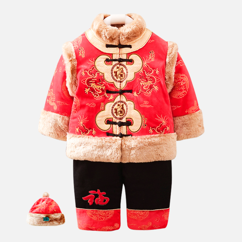 宝宝唐装套装棉衣加厚喜庆新年装1-3周岁男女童中国风汉服拜年服