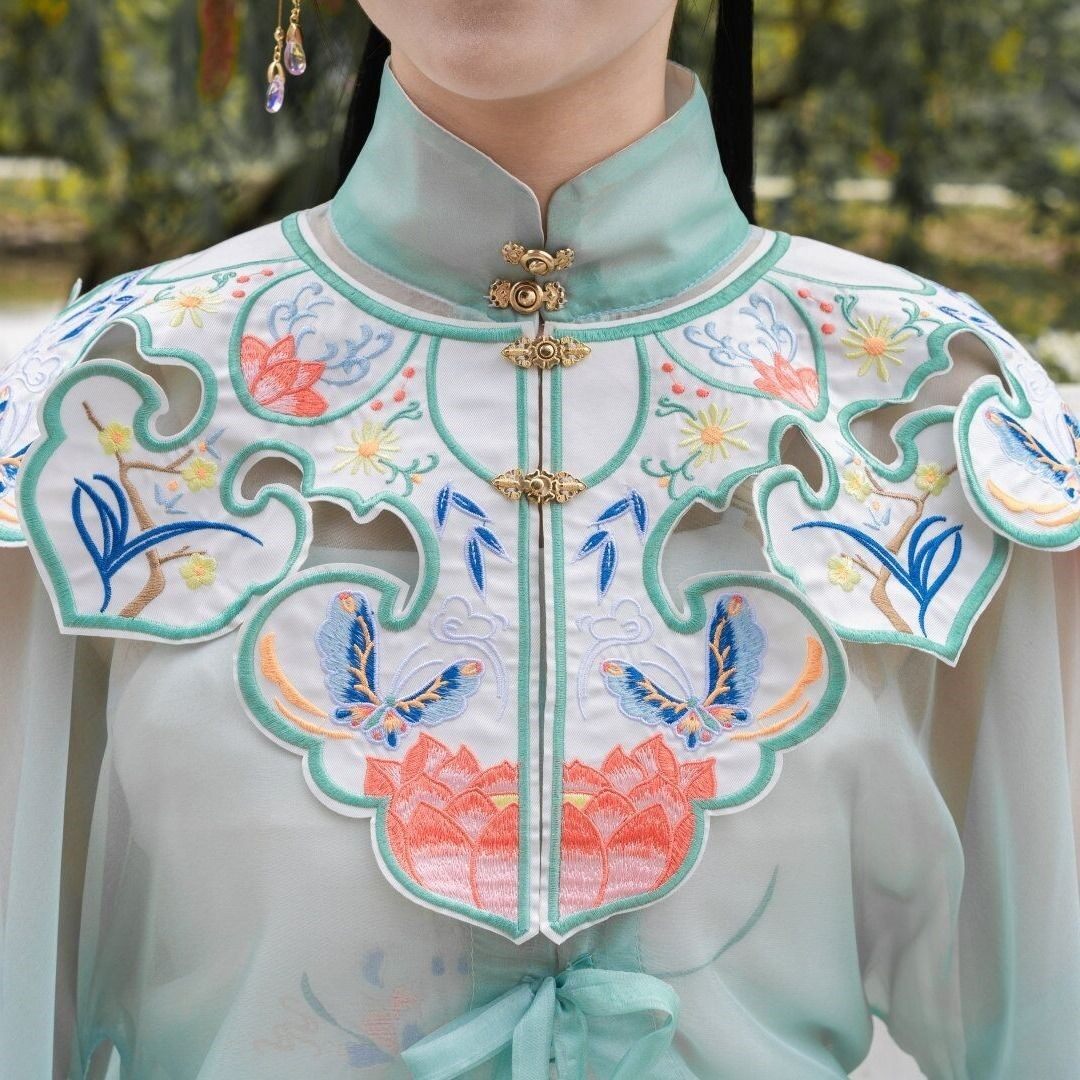 明制汉服云肩套装斜襟马面裙桃夭夏季对襟春夏款传统短衫纯色长衫