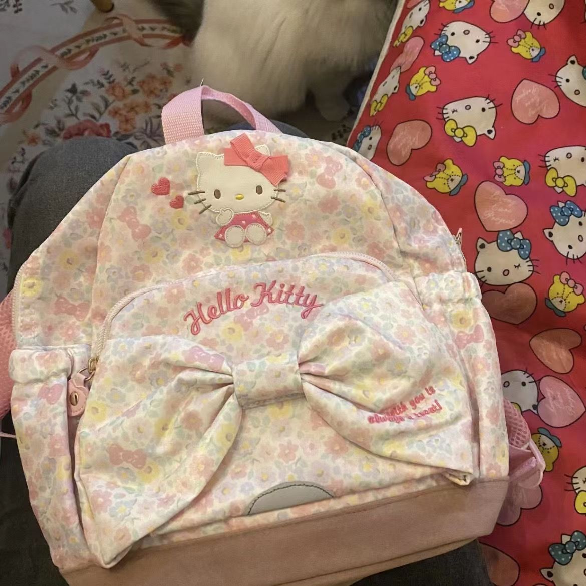 日系hellokitty三丽鸥甜美可爱少女心背包ins小清新碎花双肩包女