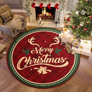 圣诞风地垫圆形水晶绒垫子喜庆氛围红色地毯卧室装饰布置脚垫家用