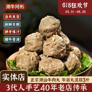 潮州阿彬牛肉丸潮汕正宗牛筋丸手打手工特产牛丸火锅丸子 3斤