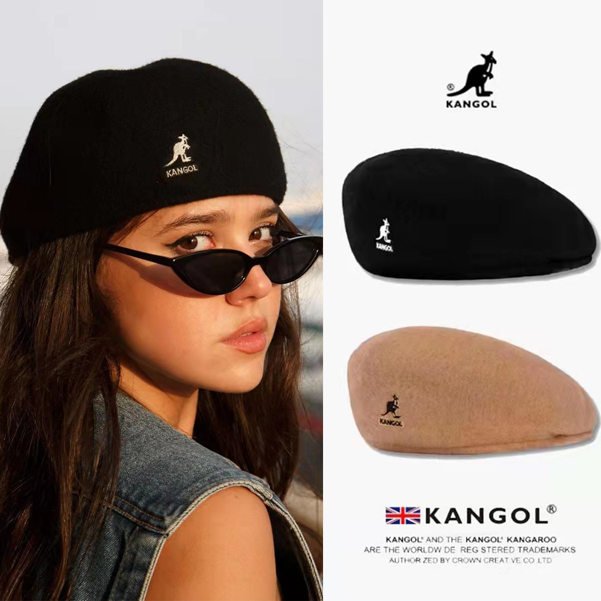 kangol袋鼠贝雷帽潮牌情侣鸭舌帽王嘉尔同款纯羊毛帽子网红画家帽
