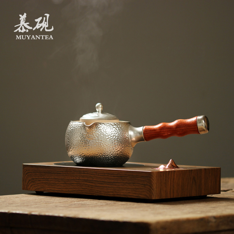慕砚日式鎏纯银侧把煮茶壶家用温茶陶瓷烧水壶三界电陶炉煮茶器