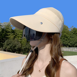 防晒帽女2024新款夏季电动车骑行防紫外线太阳帽面罩空顶遮阳帽子