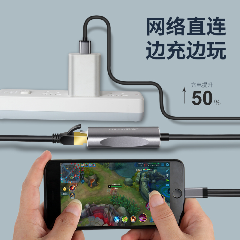 YUCUN苹果手机网线转换器网卡iPhone5/6/7/8/11转有线网络iPad上网直播玩游戏lightning转rj45网口千兆以太网