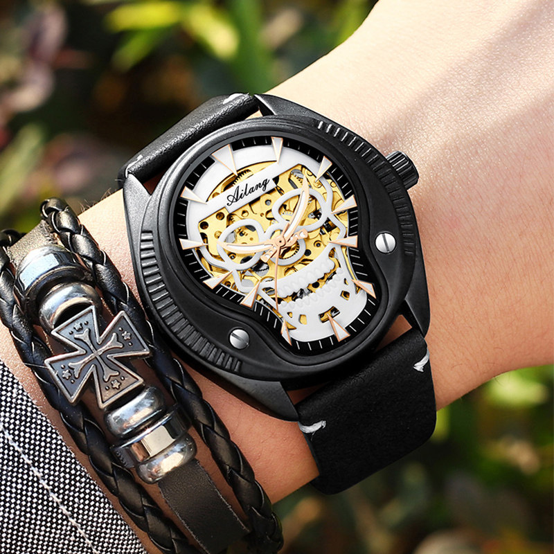 热销骷颅头手表_2020新款手表男机械表全自动骷颅头夜光防水镂空潮