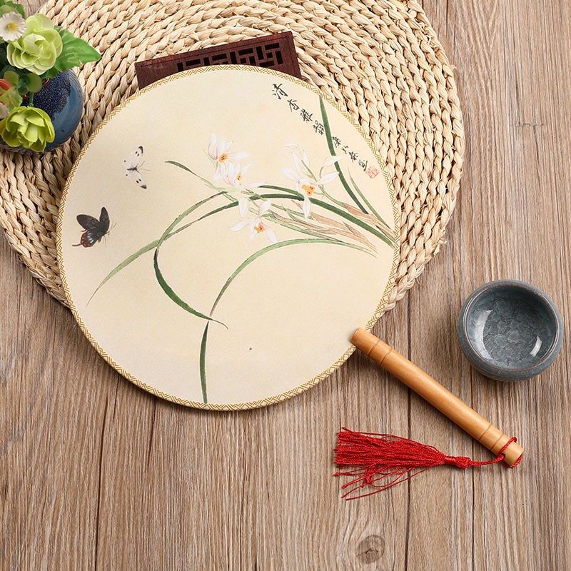 中国风宫扇女木柄汉服扇子表演古风圆扇芒种舞蹈扇古典半透明团扇