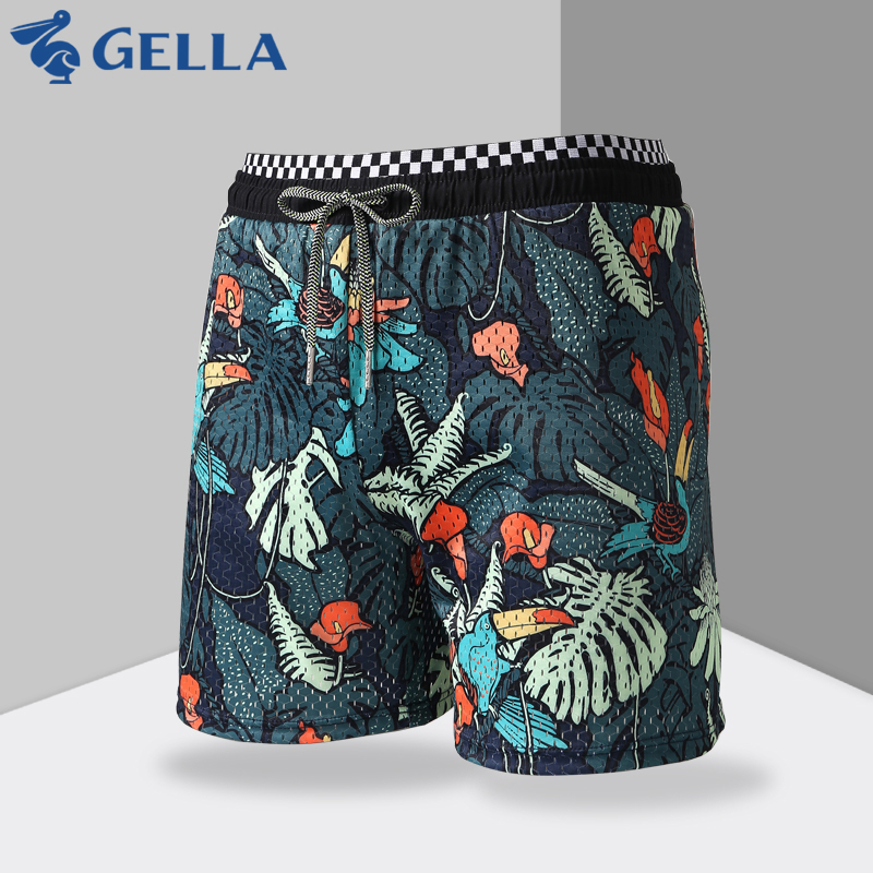 GELLA男士平角泳裤可下水游泳装备竞技防尴尬带内衬游泳衣大码