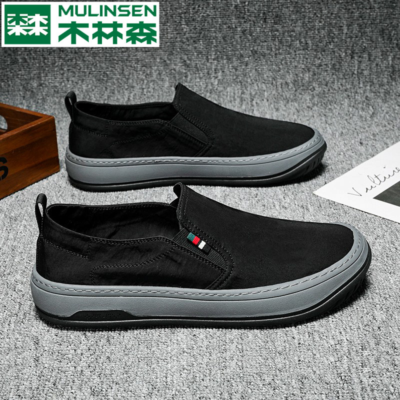 木林森帆布鞋男新款老北京布鞋开车休闲板鞋夏季透气一脚蹬懒人鞋