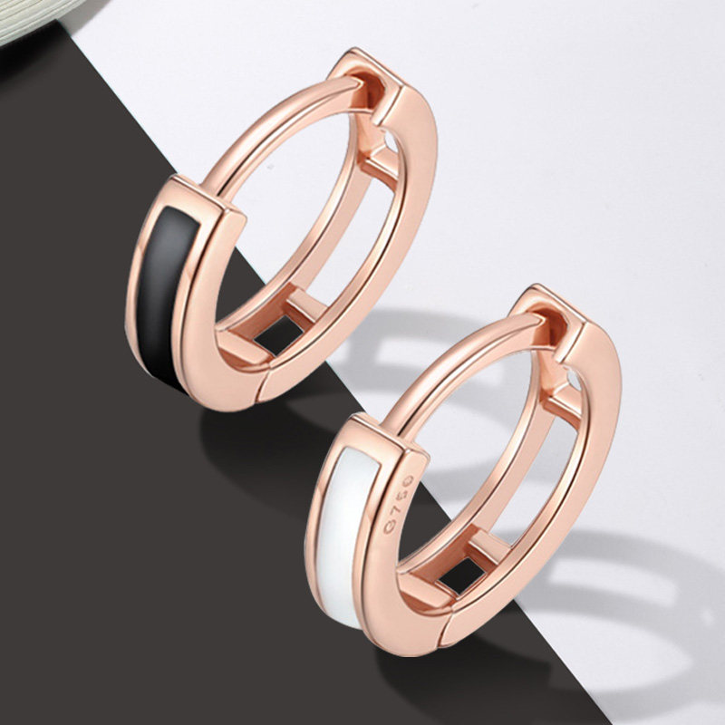 18k金耳环男女彩金陶瓷黑白耳饰潮流耳圈玫瑰金耳钉时尚气质耳扣