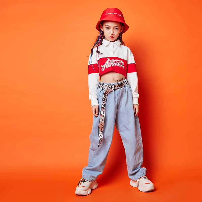 嘻哈街舞套装女儿童爵士舞蹈服装女童露脐上衣少儿嘻哈jazz演出服