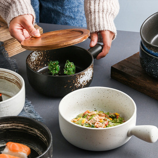 日式餐具家用陶瓷烘焙芝士焗饭碗盘泡面碗单个微波炉烤箱盘带盖