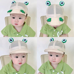男宝宝帽子夏季薄款鸭舌帽女童遮阳帽婴儿可爱超萌儿童网眼棒球帽